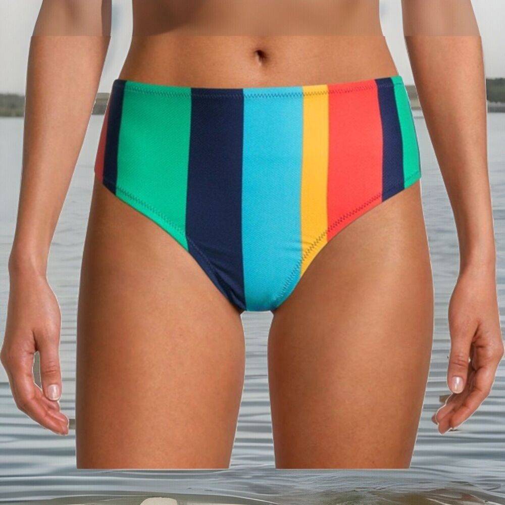 Sperry High Waist Bandeau Bikini 2 Piece XL Coastal Preppy Striped Lace Up Back - Picture 7 of 14